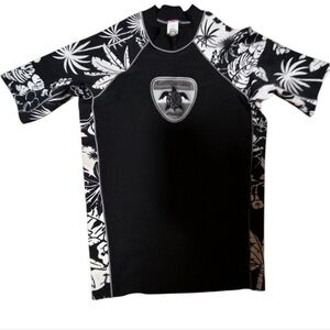 Maui Wear Black and White Floral Rash Guard Youth Size Medium
